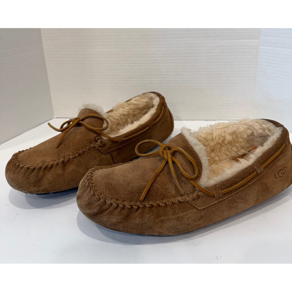 UGG Dakota Mens Chestnut Brown Suede Sheepskin Moccasin Slippers Sz 12